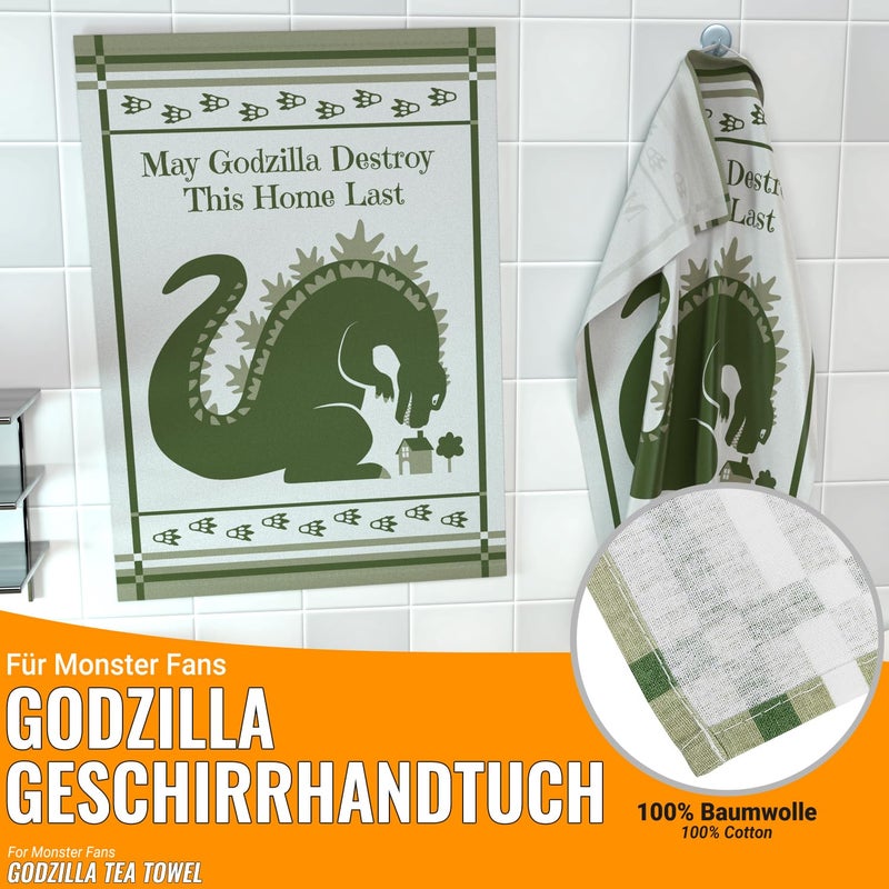 getDigital Dish Cloth May Godzilla Destroy This Home Last - A Funny Home Blessing Kitchen Towel for Geeks and Monster Movie Fans - 100% Cotton, Absorbent and Machine Washable - Image 3